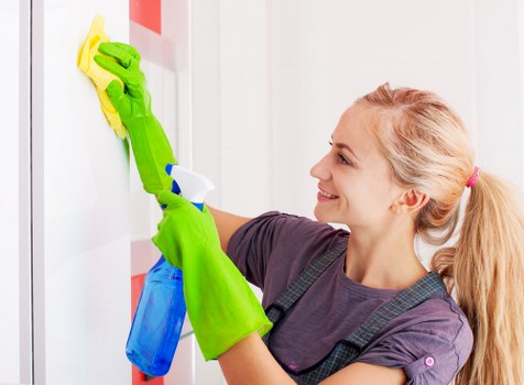 Cleaners Swisscottage cleaner using safety equipment during a cleaning job