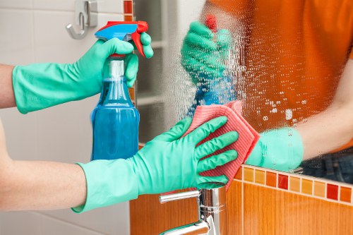 Staff training and PPE used by a professional cleaning team